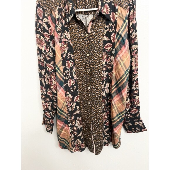 Soft Surroundings Icon Print Mix Tunic Shirt Black Thrush Size Large Flannel Top - Picture 3 of 10